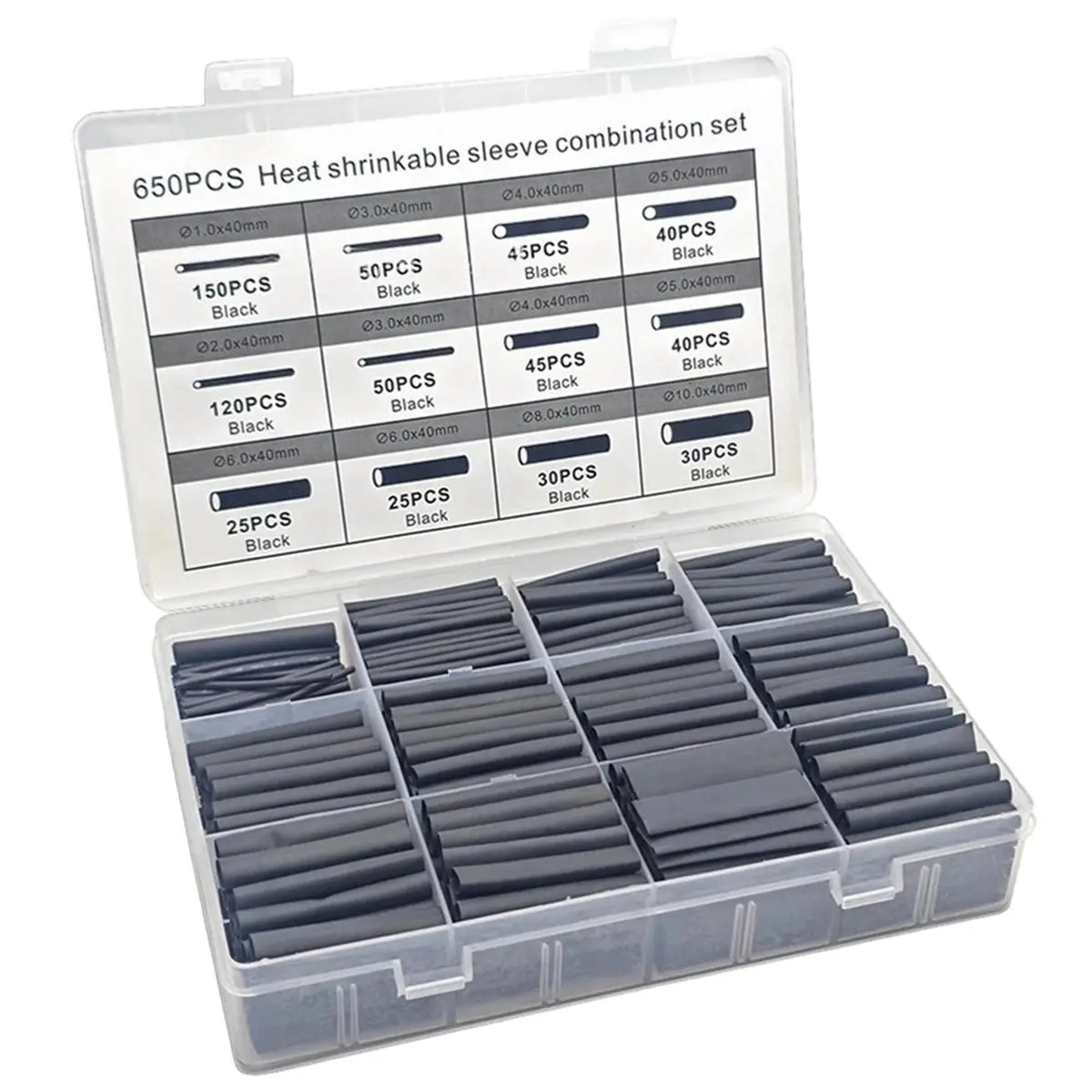 【TODAY-BUY】~@ Heat Shrink Tubing 650pcs Set,2:1 Heat Shrink Tube Assortment Kit for Electrical Cable Wire,for Car, DIY Repair