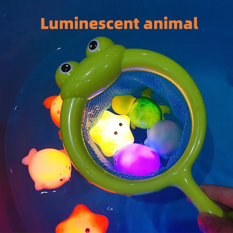 Baby Cute Animals Bath Swimming Water Swimming pool LED Light Up Toys Soft Rubber Float Induction Luminous  for Kids Funny Gifts