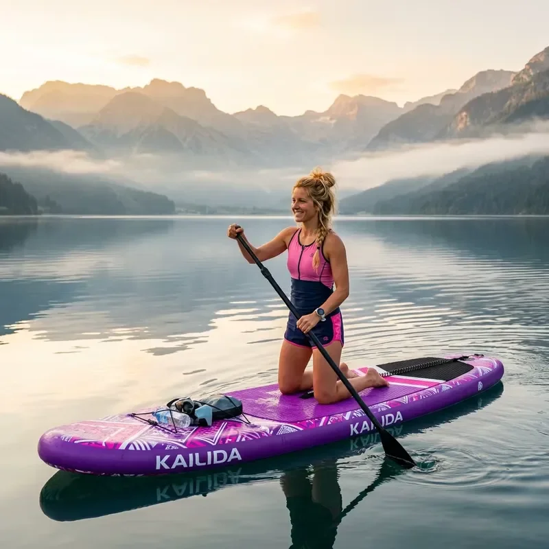 12' Inflatable Stand up Paddle Board with Adjustable Kayak Footrest for Comfort on Long Tour