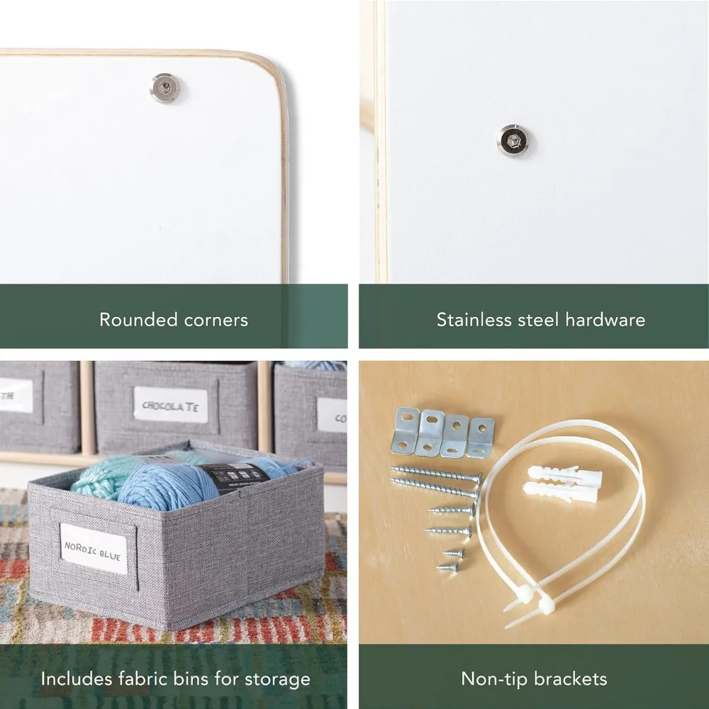 وحدة تخزين للأرفف وصندوق، منظم تخزين رف عرض أبيض للمنزل والمدرسة والمكتب؛ حجرة كتب خشبية ورف ألعاب