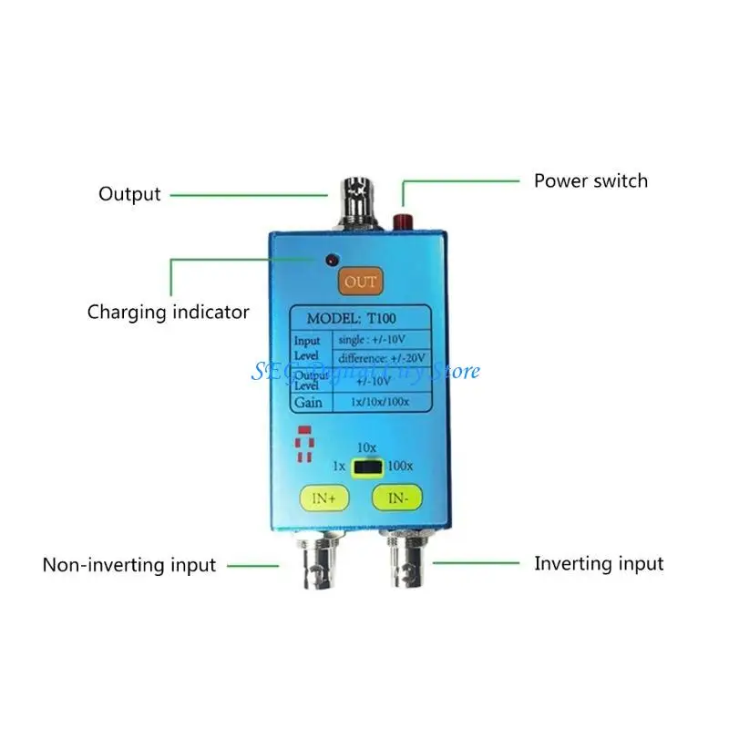 U75B T100 راسم الذبذبات الافتراضي 1X 10X 100X 10M لتضخيم الإشارات الضعيفة منخفضة الضوضاء المحمولة راسم الذبذبات التفاضلي