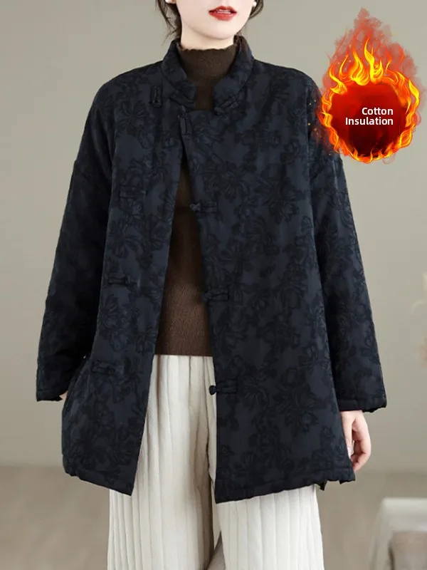 

New Chinese Sle Long Sve Embroidered Cotton Jaet Warm Thiened Stand Collar National Sle Retro Top Winter Clothes