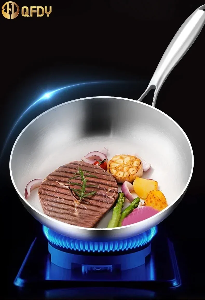 

304 Stainless Steel Frying Pan NonStick Pan Fried Steak Pot Uncoated Kitchen Cookware For Gas Stove and Induction Cooker