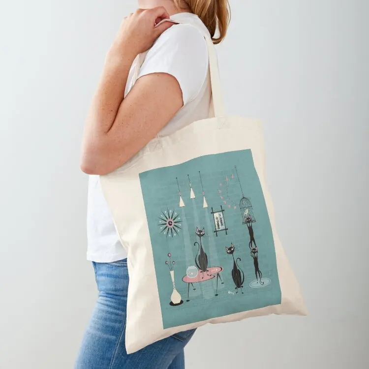 

Mid Century Kitty Mischief III studioxtine Tote Bag custom canvas bag tote bags men reusable shopping bag sac pour femme