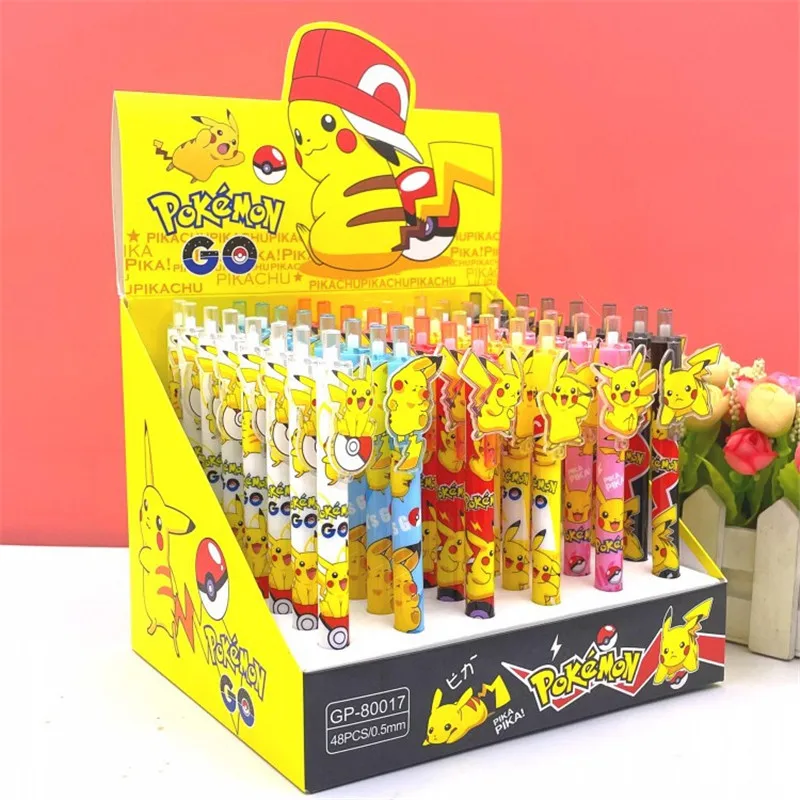 48pcs Pikachu Pokemon Pencil Set Animal 2.0 Thick Core Automatic Pencil Student Stationery School Supplies Birthday Kids Gifts