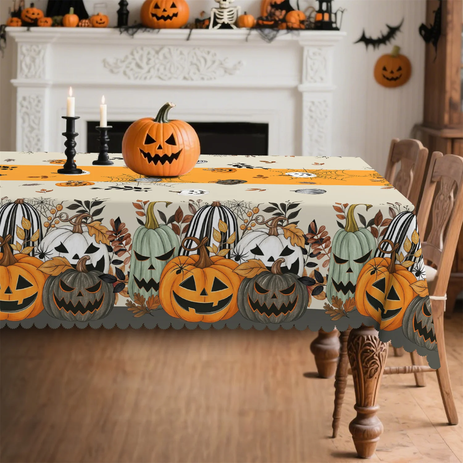 Pumpkin lantern, leaves, Halloween tablecloth, 1 pack, suitable for indoor usezyc