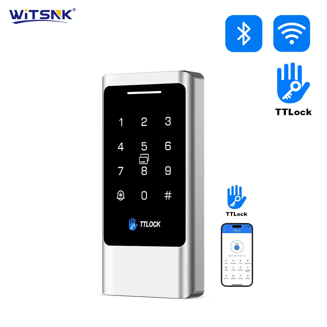 TTLock Bluetooth Smart Access Control 1000 Users IC Card NFC Touch Keypad IP66 Waterproof Outdoor Security System Metal Case