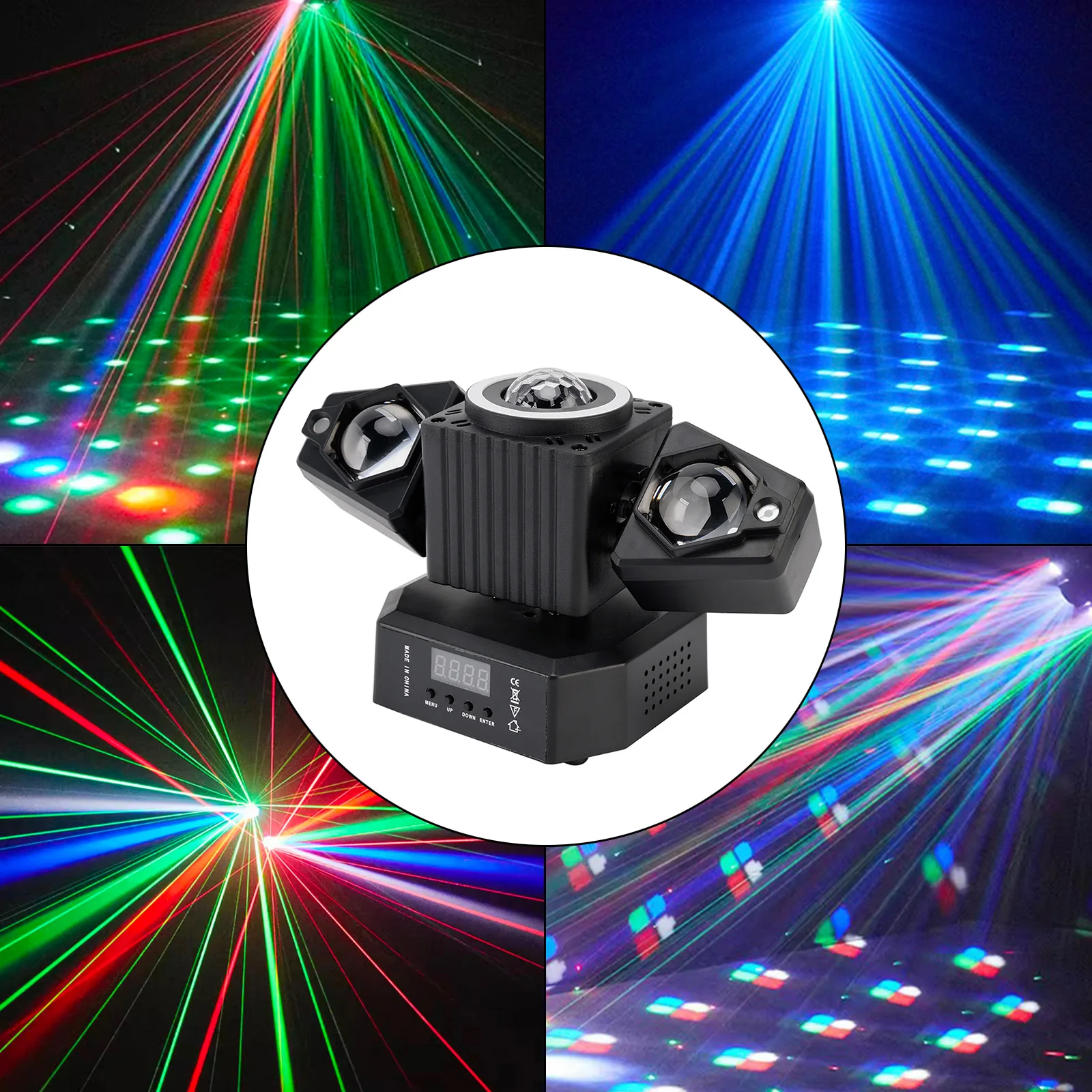 

Сценический светильник Areyourshop с подвижной головкой, вращающимся диско-шаром, лазерным лучом и стробоскопическими эффектами | Пульт дистанционного управления и DMX
