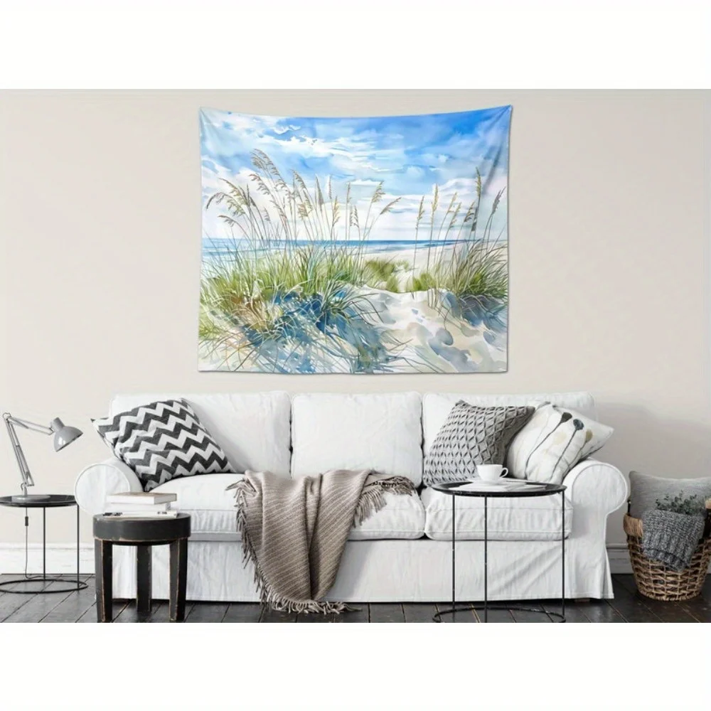 1pc Beach Tapestry Coastal Wall Hanging Ocean Sand Dune Seascape Watercolor Wall Art for Bedroom Living Room Home Decor