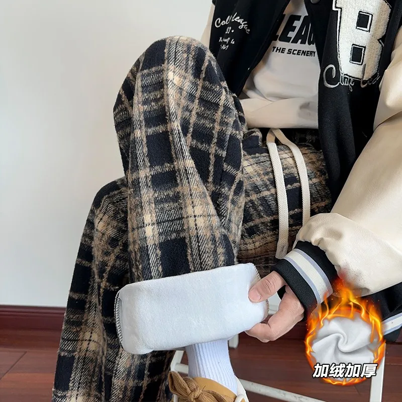 منقوشة السراويل الرجال الشتاء أفخم سميكة الدافئة سراويل تقليدية رجل الموضة فضفاض بنطلون مستقيم الساق السراويل سميكة الصوف السراويل #4