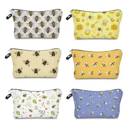 Cartoon Animal Bee Insect Borse per cosmetici stampate Moda scolastica Astucci per matite di dimensioni semplici Borsa da viaggio per donna da spiaggia all'aperto