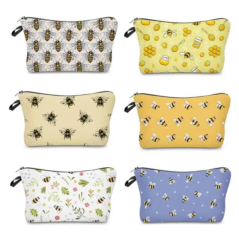 Cartoon Animal Bee Insect Printed Cosmetic Bags School Fashion Simple Size Pencil Cases Outdoor Beach Travel Ladies Storage Bag