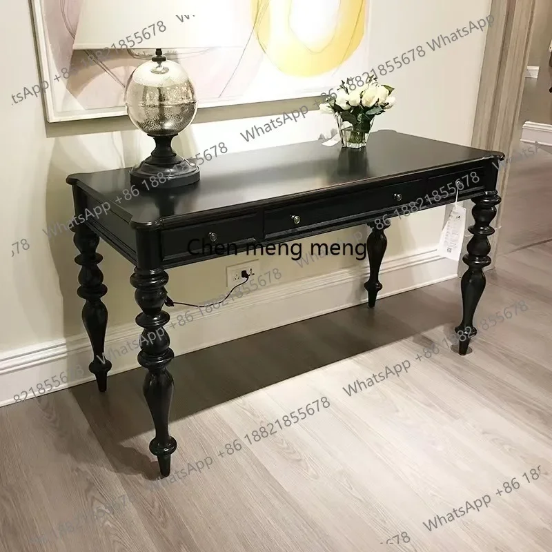 

Solid wood desk, retro black oak desk, home study, computer desk