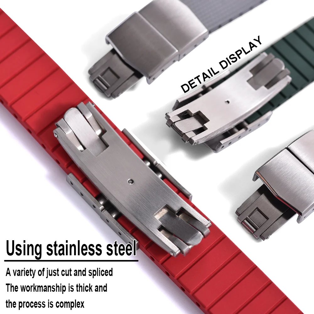 الأصلي Stripess CTS FKM حزام ساعة مطاطي 20 مللي متر ل D-elug FKM CTS حزام الساعات الإفراج السريع الفضة فراشة مشبك قطع إلى حجم