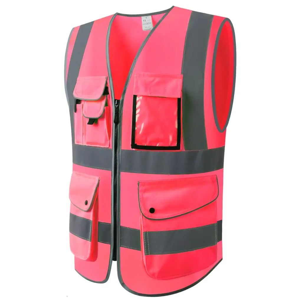 Logo Custom Pink Reflective Safety Vest for Work Safety Vest Reflective with Pockets Custom High Visibility Vest