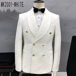 Double Breasted Suit White Dress Banquet Men White Wedding Suit Groom Best Man  Wedding Suits for Men