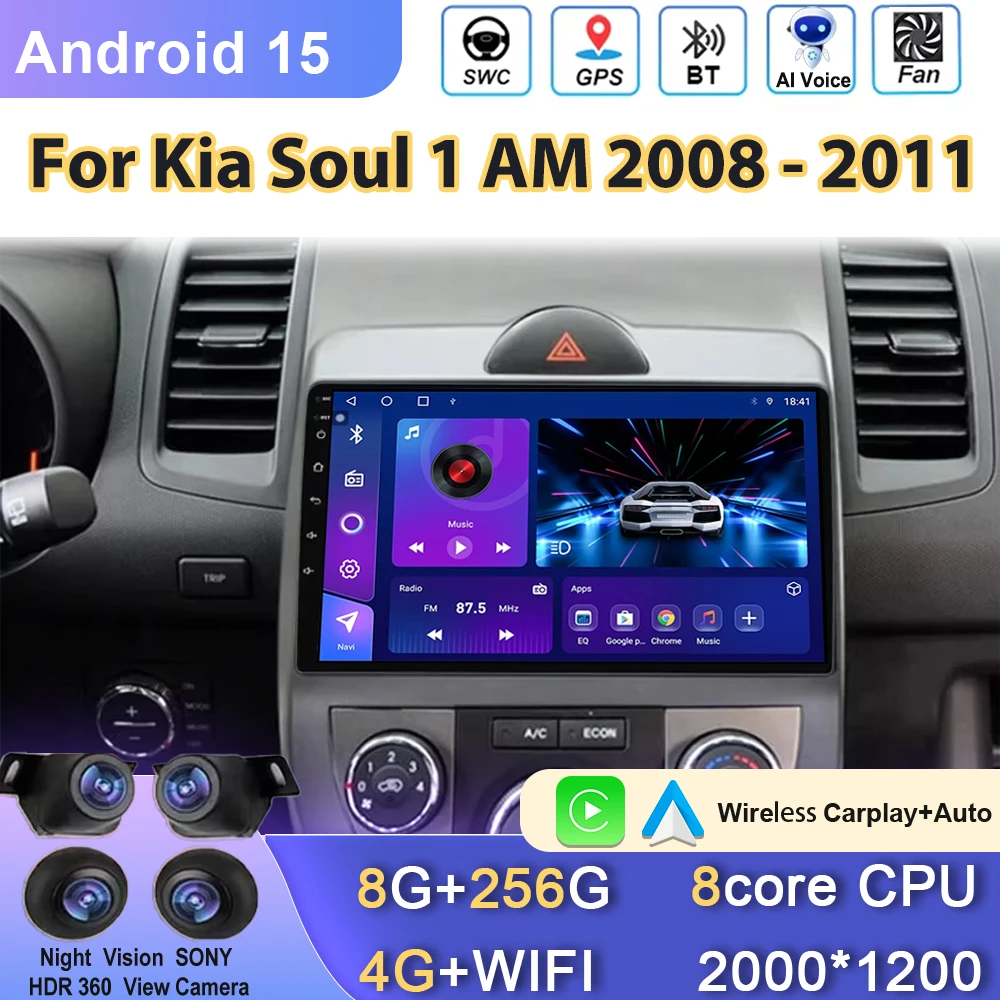 

Android For Kia Soul 1 AM 2008 2009 2010 2011 Carplay Car Radio Multimedia Video Player 4G WIFI GPS Navigation stereo No 2din BT