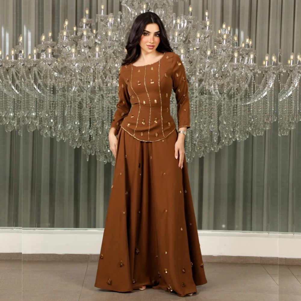 

Customized Glitter Sequined O-Neck Pleat A-line Long Dresses Formal Evening Dress Bespoke Occasion Elegant Classic Party Gown