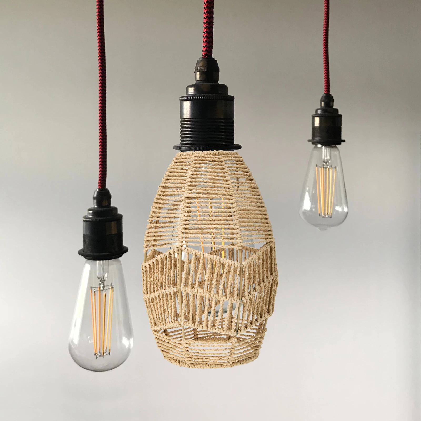 

Rattan Lampshade Woven Paper Black Vintage Light Fixtures Wicker Chandelier Desk Home Decor High Grade Material