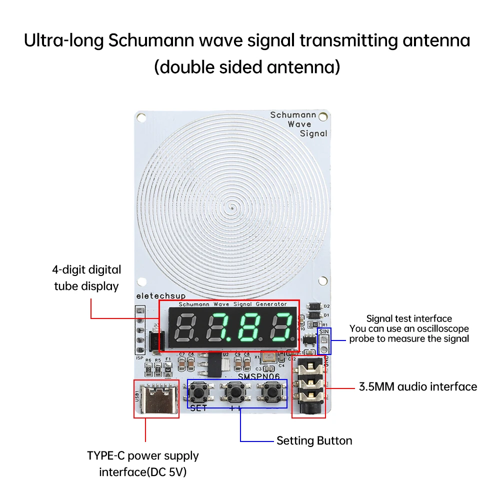 7.83Hz Earth HeartBeat Schumann Ressonância 0,01 Hz ~ 9999 Hz Gerador de sinal de frequência Earth Heartbeat Interface USB tipo C de 4 dígitos