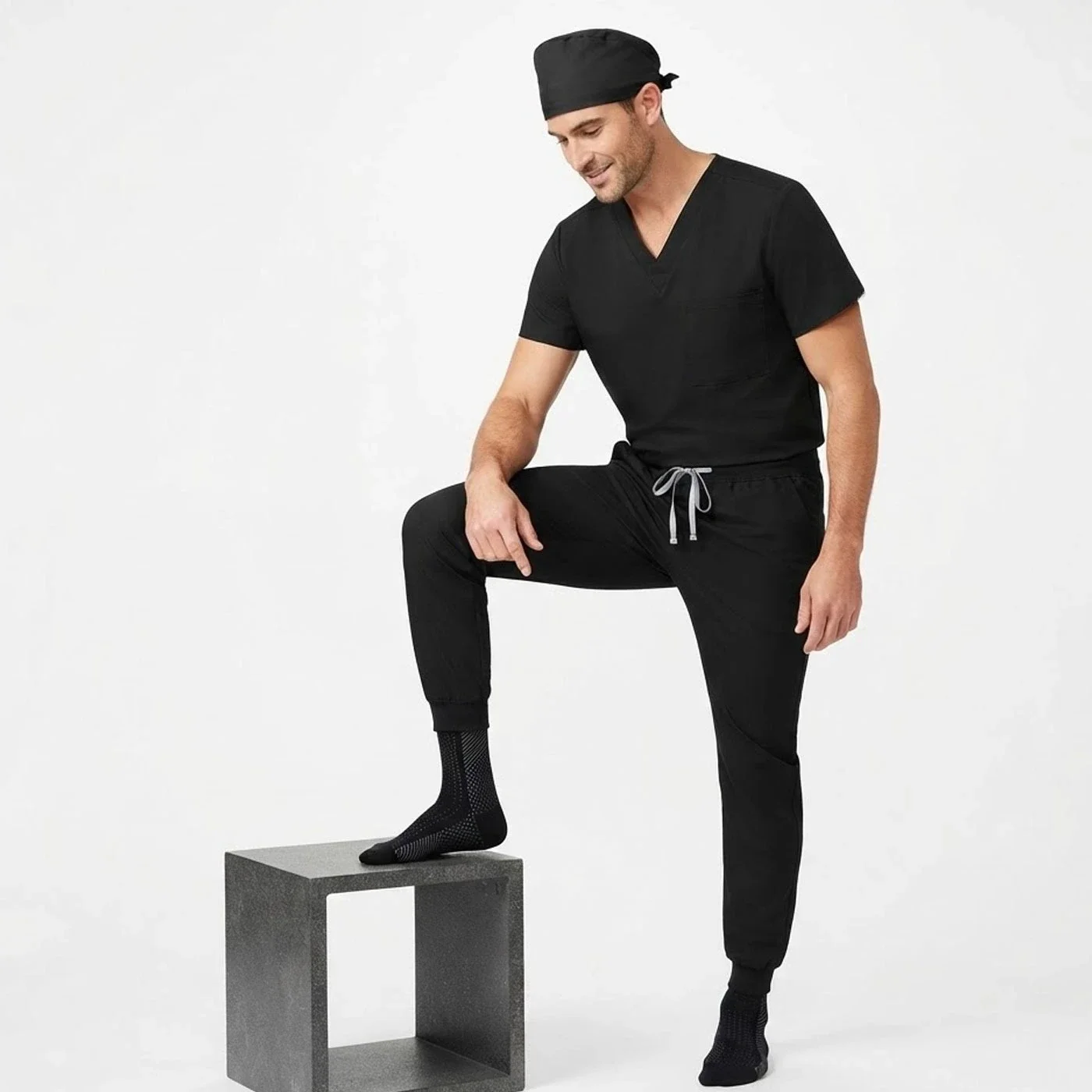 Work Uniform Short Sleeve Pants Including Black CompressionSocks For Nursing Home Salon Front Desk Workers Long Hour Standing