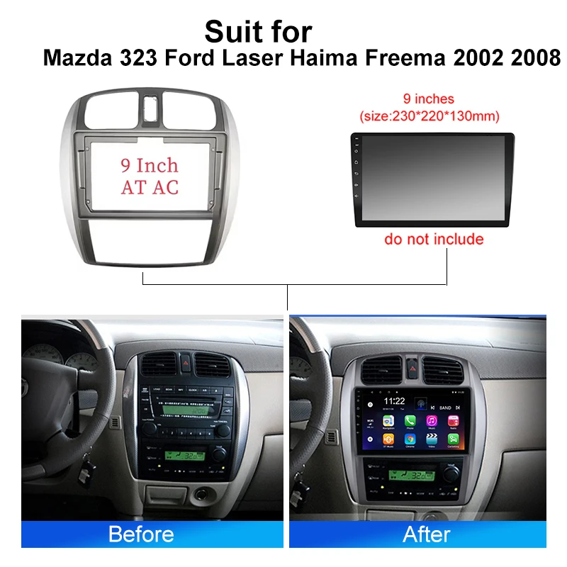 9 Inch Car Radio Fascia For Mazda 323 Ford Laser Haima Freema 2002 2008  Audio Player Install Dash Panel Frame Mount Kit
