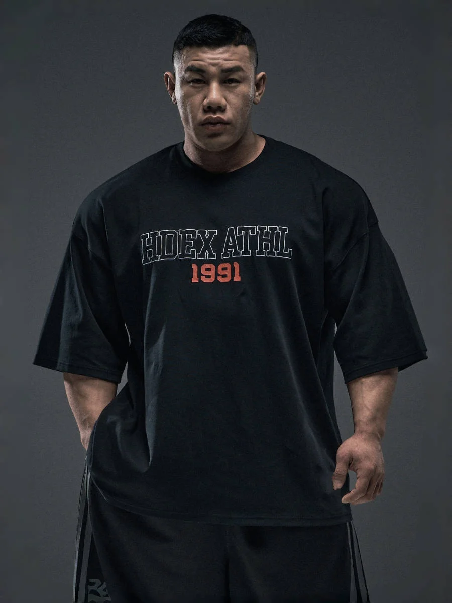 

New Short-Sleeved Men's Sports Loose Sweat-absorbing Top, Korean-Style Bodybuilding High-Quality T-shirt Heavy Loose large Size