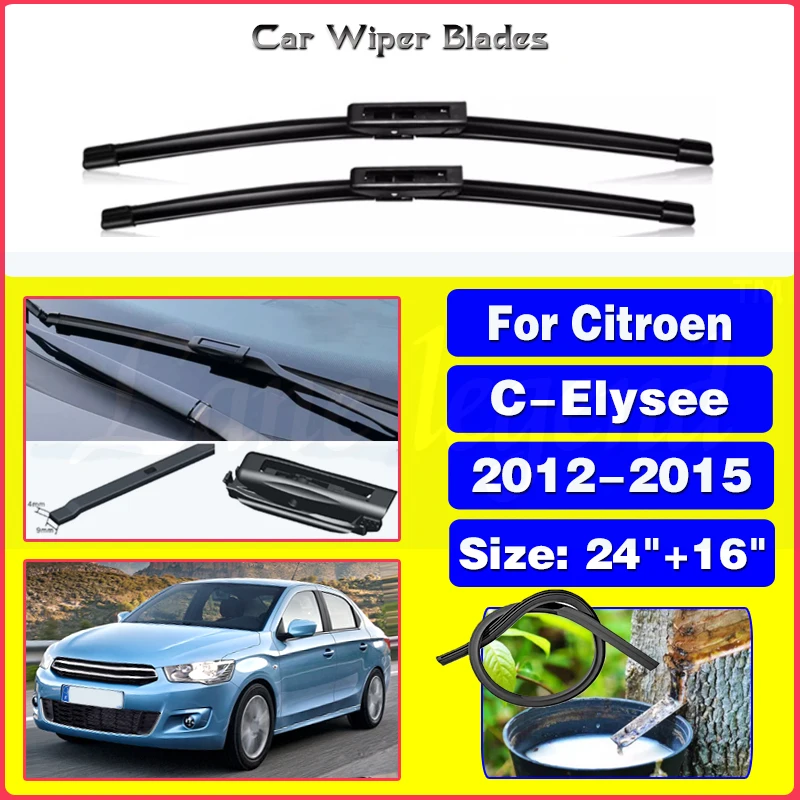 Car Front Wiper Blades For Citroen C Elysee 2012 - 2015 Windshield Windscreen Clean Naturl Rubber Car Wipers Accessories 24