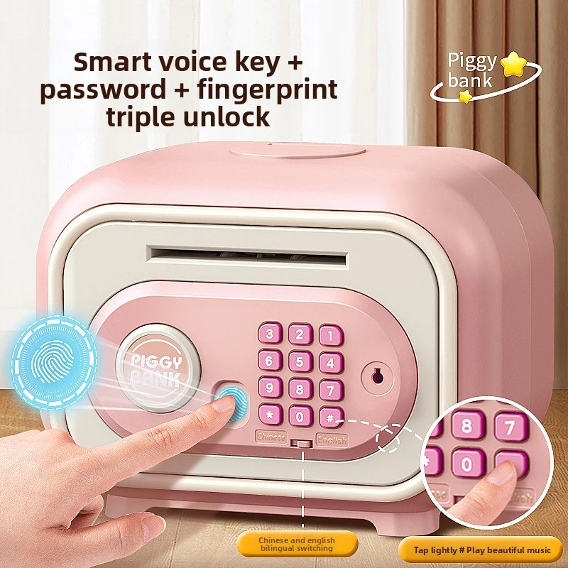 

Интерактивная электронная копилка-сейф с отпечатком пальца и звуковыми эффектами, для монет и купюр, подарок на день рождения для детей