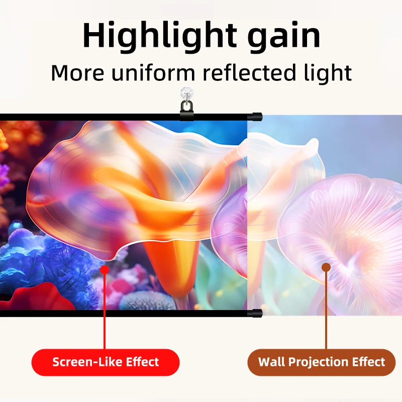 High Gain Projector Screen Uniform Reflected Light Soft Projection Curtain 84inch Portable Wall Mount for Home Theater Outdoor