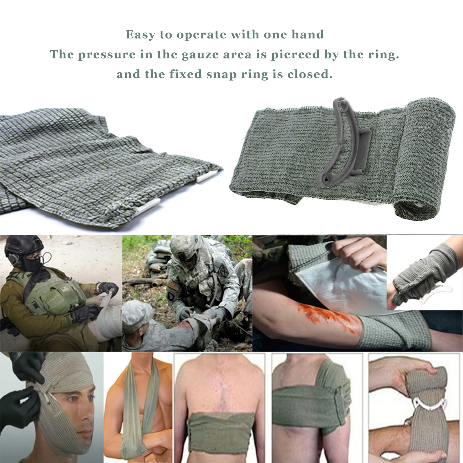 IFAK Trauma Bandagem médica militar, emergência ferida Dressing, Compressão de combate, Tactical First Aid Bandage, IFAK Trauma, 4 6"