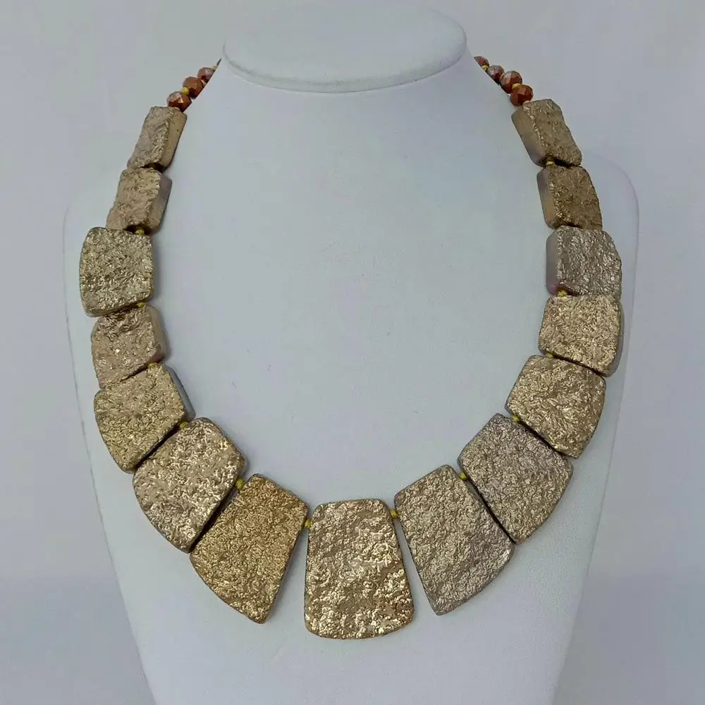 19'' Titanium Gold Color Crystal Druzy Top-Drilled Graduated Choker Necklace for Women