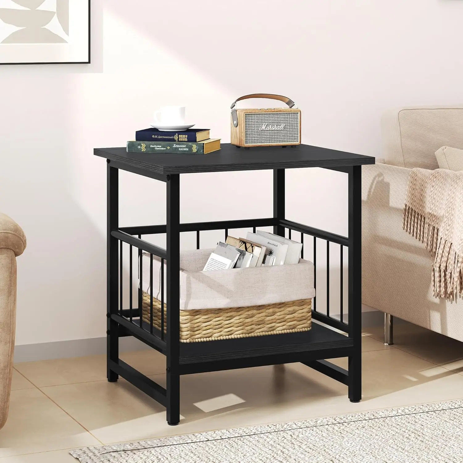 

18" Square End Table, Modern Side Table with Open Shelf for Living Room, Dorm, or Kitchen