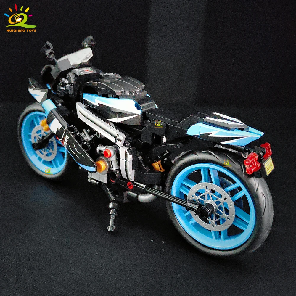 HUIQIBAO MOC Motorrad-Modellbausatz, City Moto Racer Bausteine, Spielzeug für Kinder, Jungen, Erwachsene, Auto-Set, Heimdekoration – Detail 5