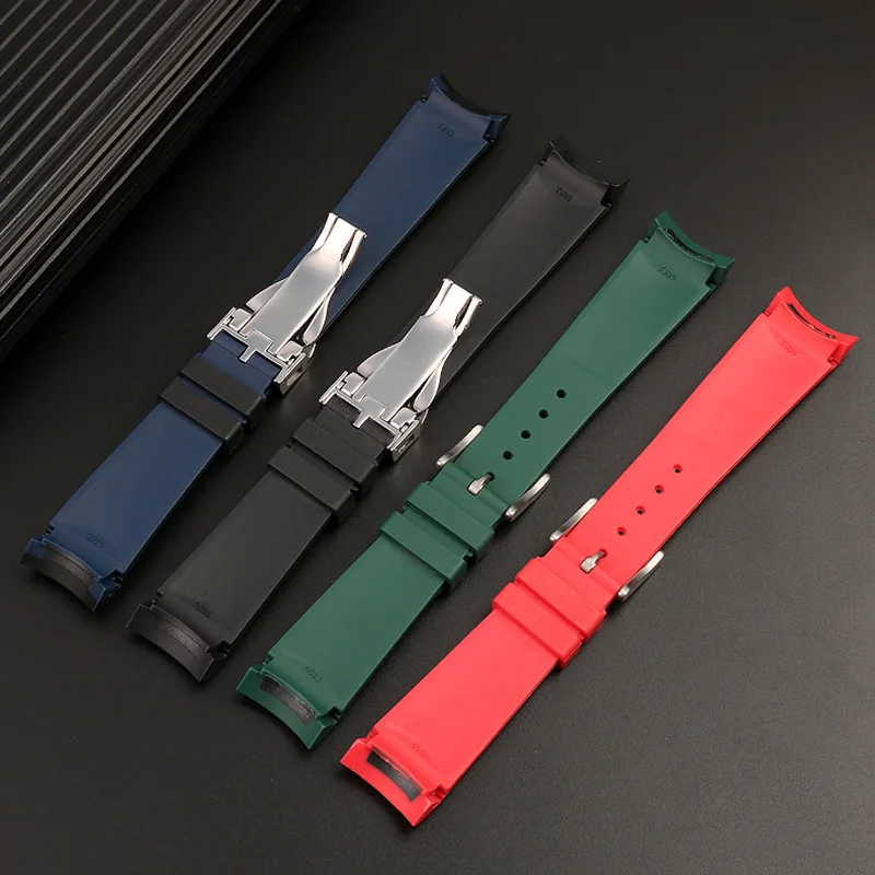 Rubber Watch Strap for Tudor Rudder Biwan Bronze Small Copper Flower Red Flower Black Bay GMT Curved End Silicone Watchband 22mm