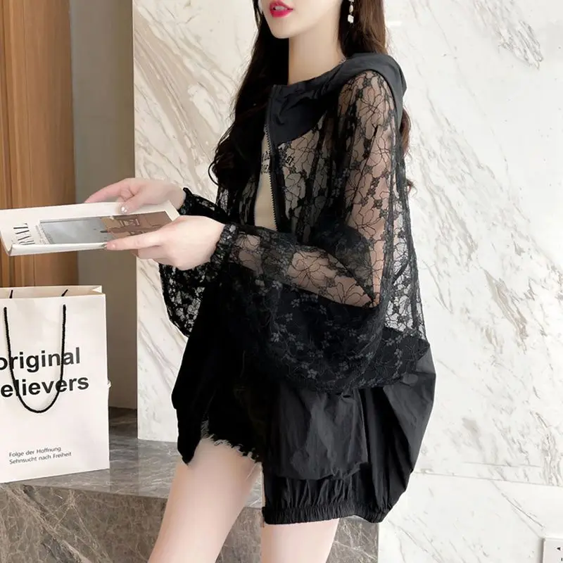 Lace Sunscreen Coat Women 2026 New Summer Sun Protection Clothing Jacket Plus Size Outerwear Design Sense Cardigan Tops Female