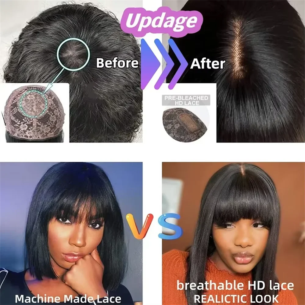 Straight Human Hair Wis 34 Inche Wigs With Bangs 3x1 Full Machine Made Human Hair Wigs For Women Natural Color 220% Density image 5