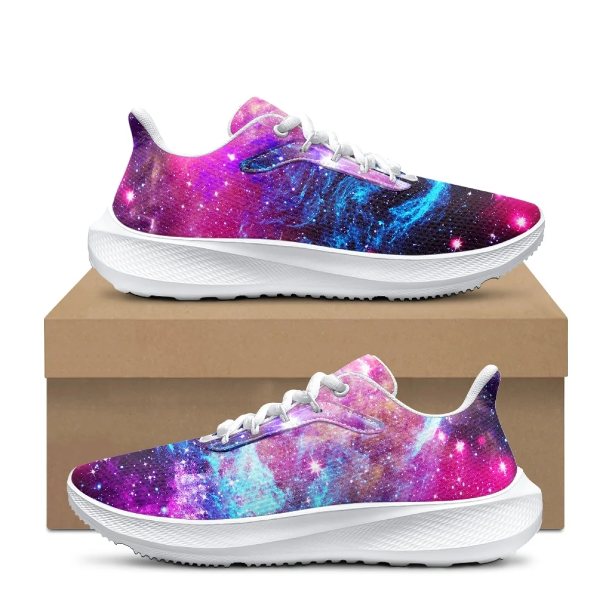 Women's Summer Casual Flat Shoes Purple Galaxy Space Blue Starfield Design Sneakers Classic Lace Up Outdoor Sport Running Shoes