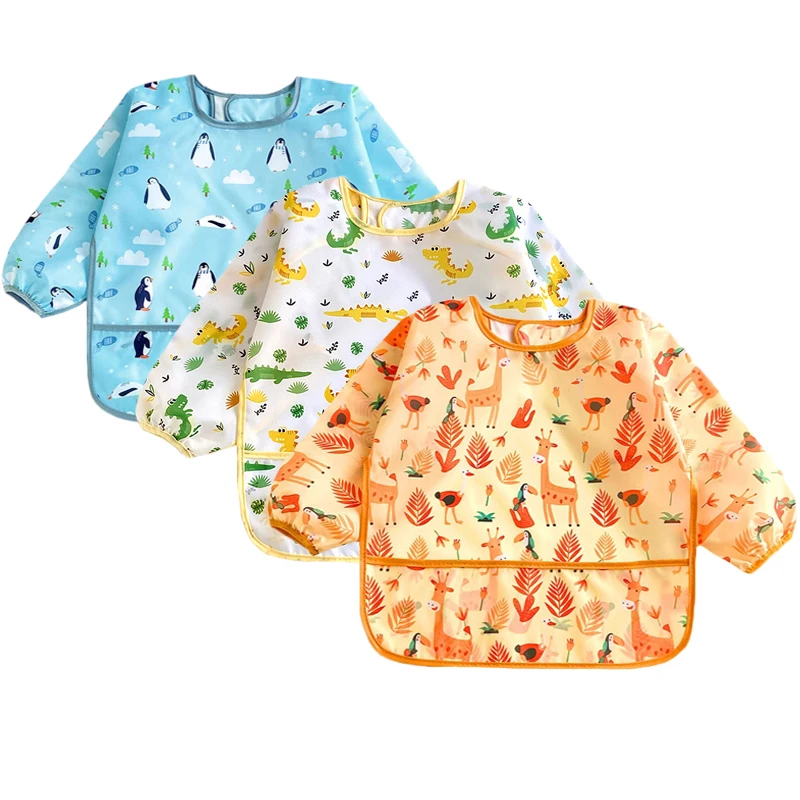 

Baby Bibs For Girls Boys Cartoon Long Sleeve Waterproof Adjustable Feeding Cloth Bib Painting Smock Toddlers Meal Eating Apron