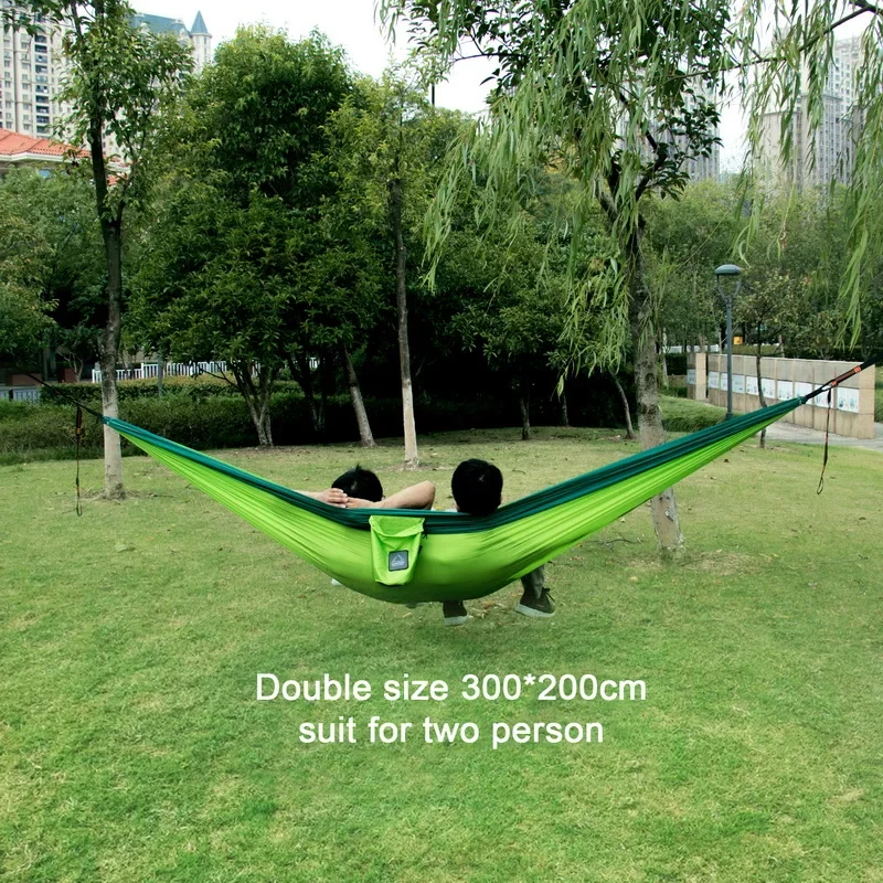 Portátil Nylon Parachute Tecido Outdoor Hammock, Único e Duplo Tamanho, Camping, Caminhadas, Jardim, Viagem