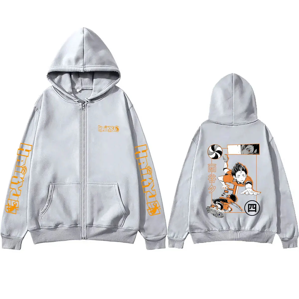 Anime Haikyuu Yu Nishinoya Grafik-Reißverschluss-Hoodie für Männer und Frauen, Manga Cosplay Zip-Up-Jacke, Herren-Fleece-Baumwoll-Sweatshirt mit Reißverschluss – Detail 6