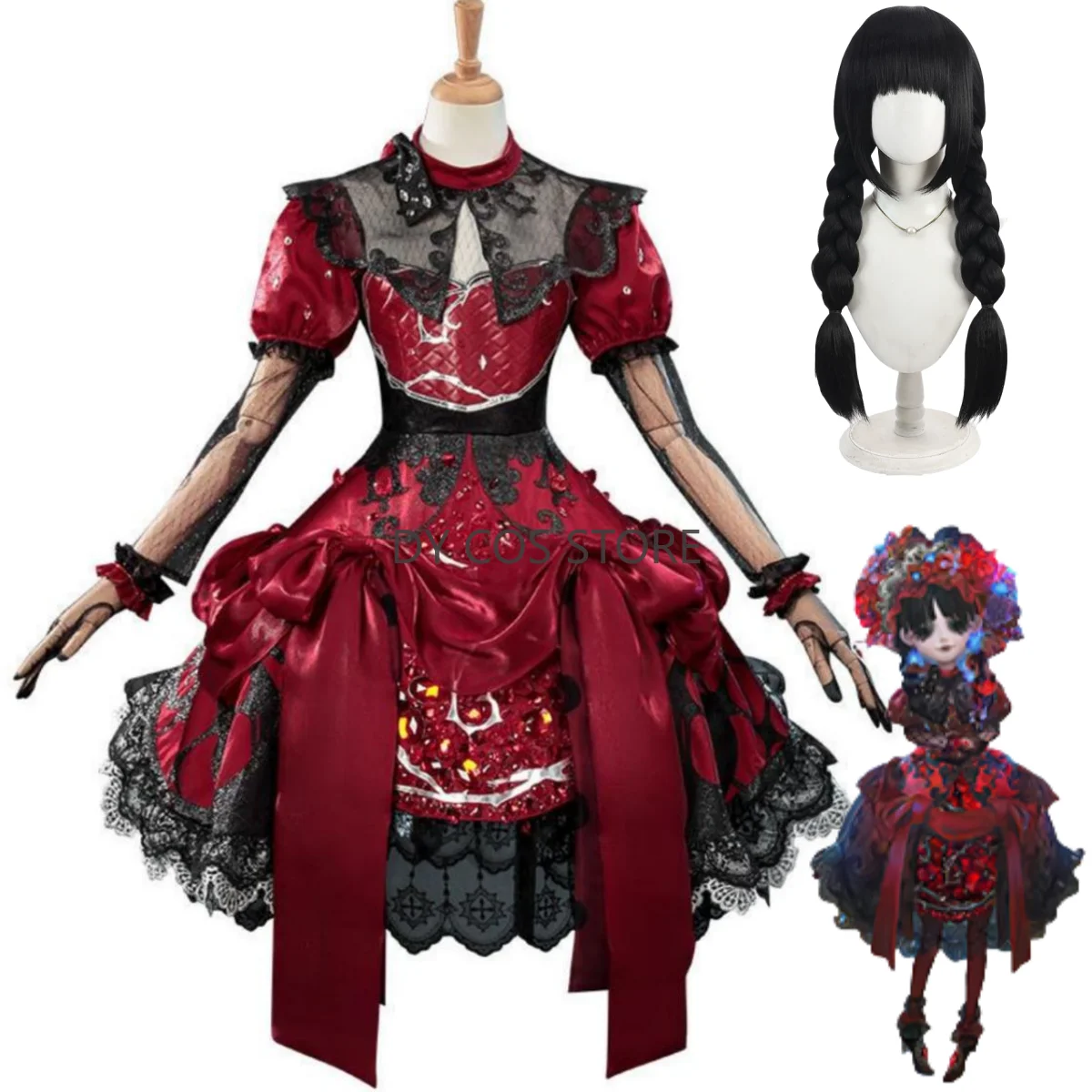 

Костюм для косплея Game Identity V Memory для маленьких девочек, красное платье Лолиты Miss Pomegranate, головной убор, парик, женский сексуальный карнавальный костюм