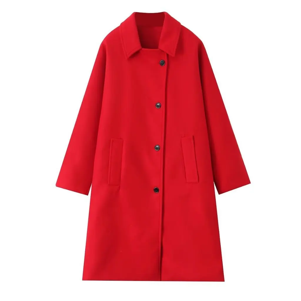 

European And American Fashion Two-color Blended Loose Long-Sleeved Wool Coat for Women New Spring L36173