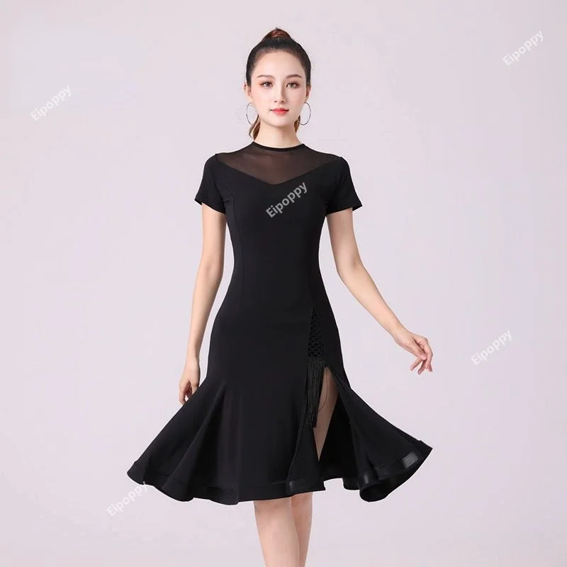 

High-end Black Performance Dress New Female Adult National Standard Modern Latin Dance Dress Performance Ballroom Suit