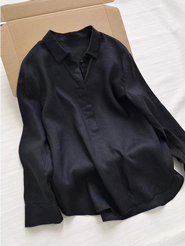 

Lightweight Loose Fit Linen Sun Protection Shirt Women's Summer Casual Open Collar Air Conditioning Top Commute Style Korean ...