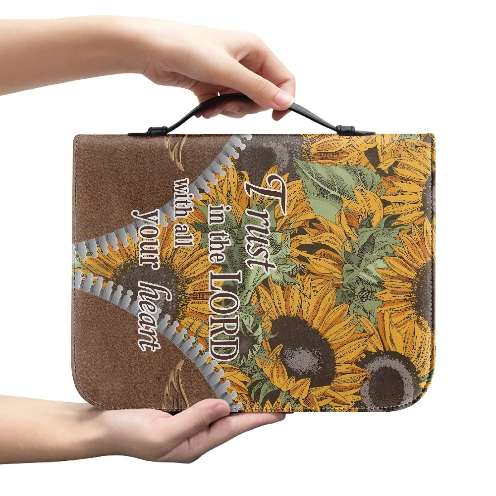 XIXIRIMIDO Sunflower 2026 Collection PU Leather Protective Bible Carrier Bag Zippered Handle Portable Cover for Christian Adults