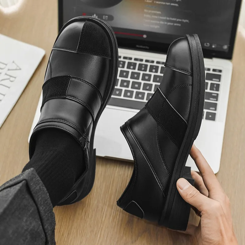 

2026 Designer's New Style Men's Casual Leather Low-top Heightening Breathable Casual Niche Leather Shoes