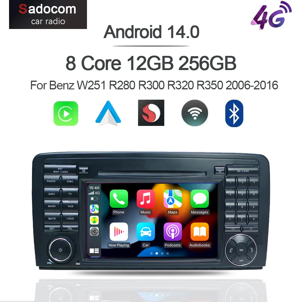 7“ 360 8GB+128G Carplay DSP Android 14.0 Car Player GPS map WIFI Stereo RDS Radio For Benz W251 R280 R300 R320 R350 2006-2016