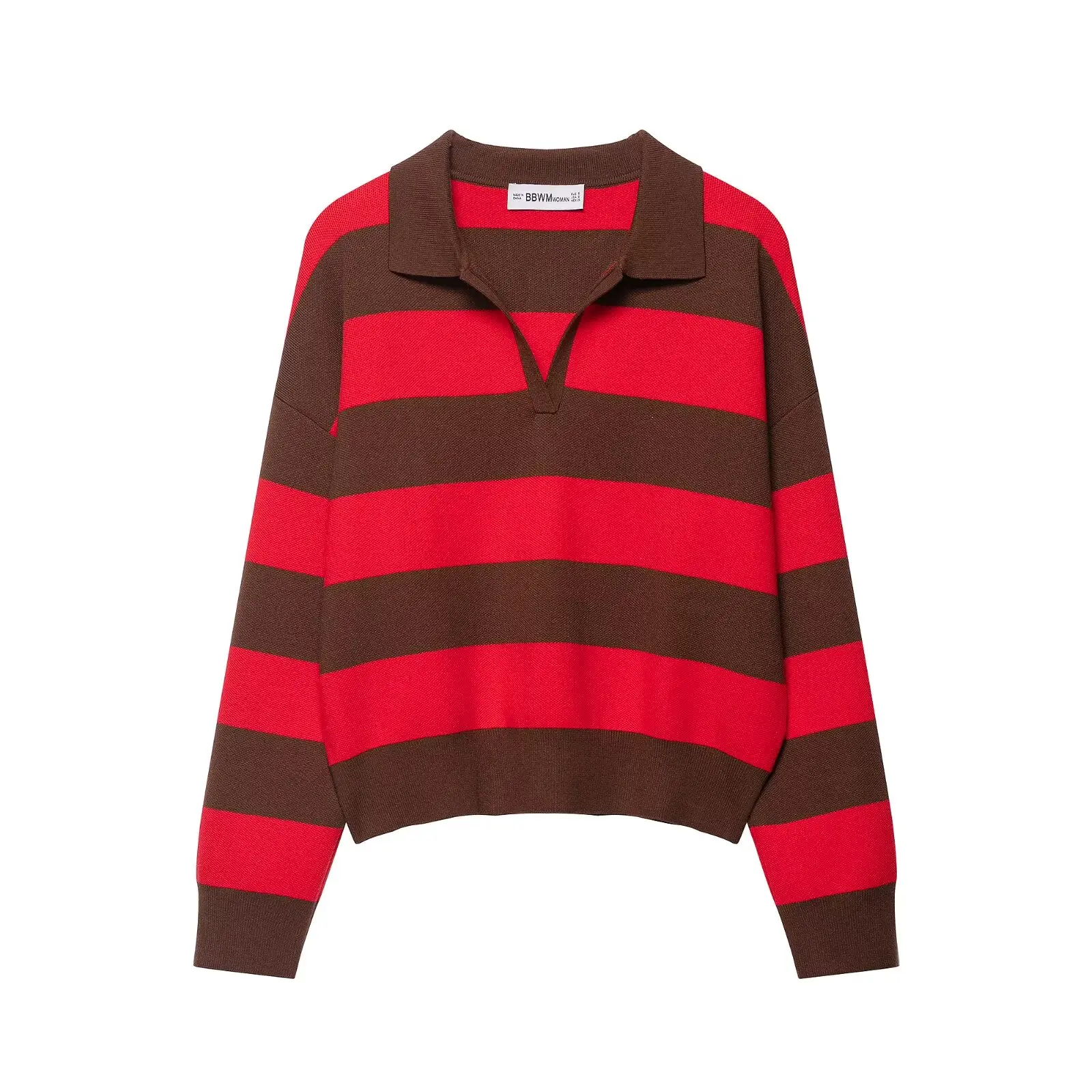 

Fall New Arrival Striped Polo Neck Knit Sweater Women's Long-Sleeve Oversized Pullover Sweater Jacket Casual Minimalist Styling