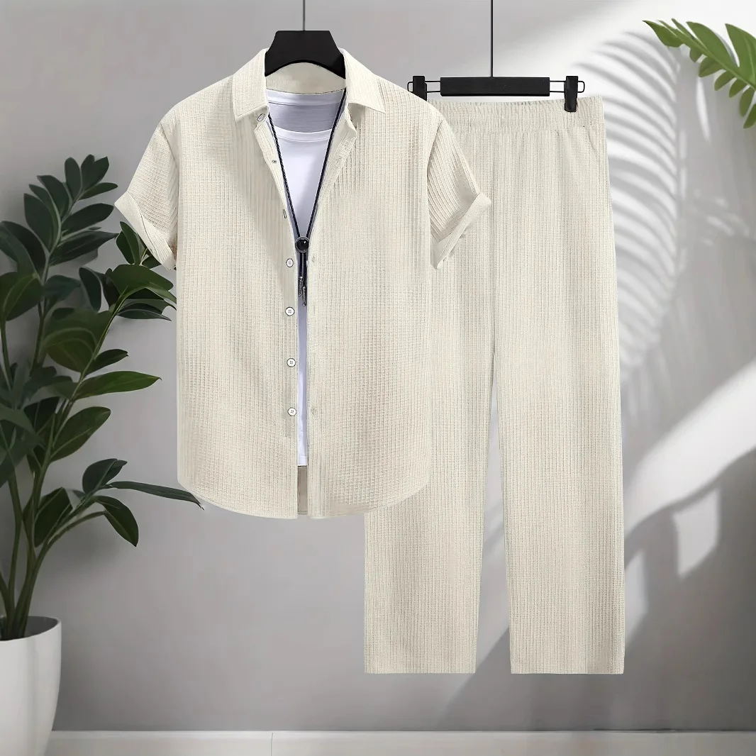 

GELITAYIN мужской комплект спортивной одежды, однотонный модный повседневный костюм с короткими рукавами и длинными брюками, комплект из двух предметов, однотонный спортивный костюм для отдыха